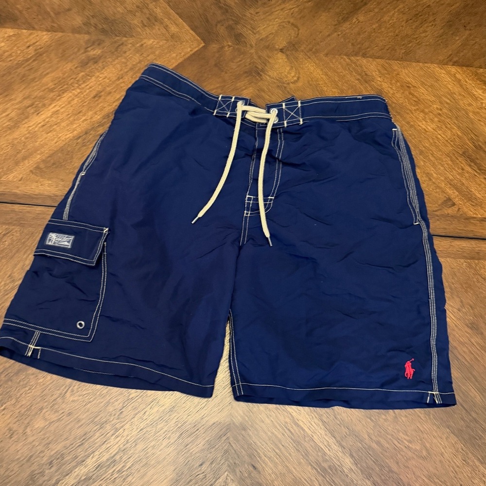 Polo Ralph Lauren Mens Navy Blue Swim Trunks Cargo Pocket XL Red Pony Logo